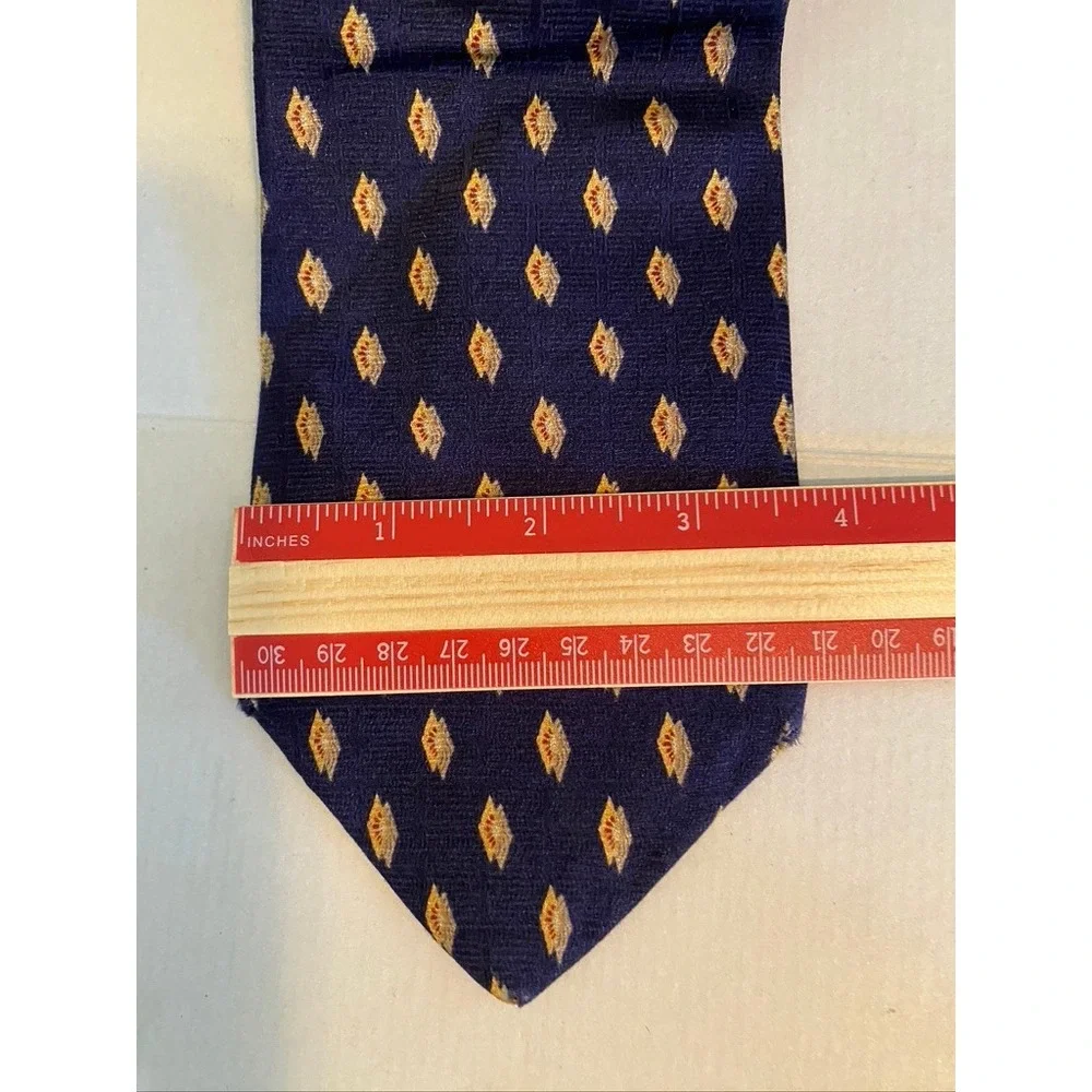 Umberto Bossi Roma Milano Mens Silk Tie Navy Blue Gold Geometric Diamond Pattern